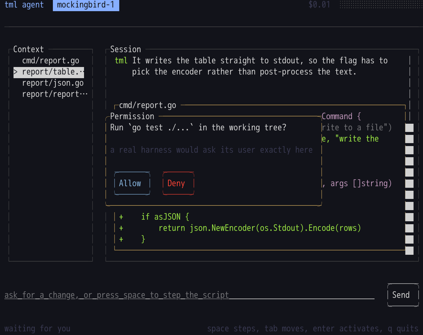 The agent example, asking on master